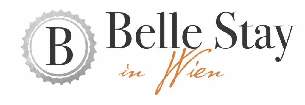 Against a white background, the Belle Stay logo in Vienna stands with a stylised 'B' and the lettering in grey and orange for the design concept.